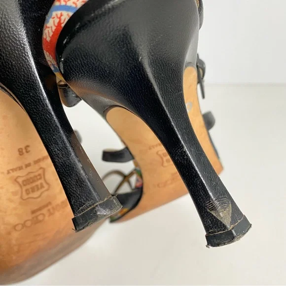 Jimmy Choo Black Leather Strappy Heels Sandals Vintage 90s Y2K Womens 38 - Picture 12 of 15